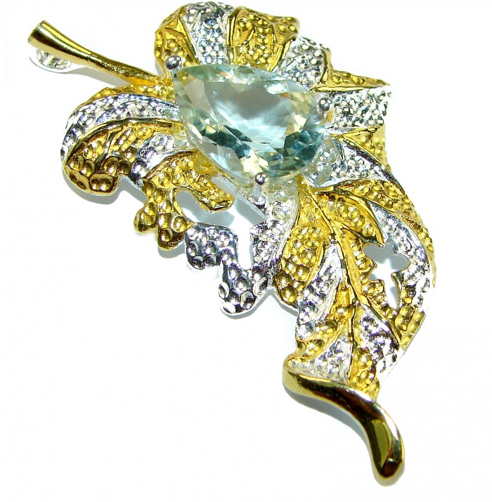Precous Leaf Genuine Green Amethst 18K Gold over .925 Sterling Silver handcrafted Statement pendant