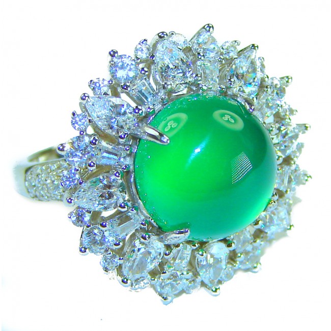 Good Fortune - Vintage Style 15.9 carat Jade .925 Sterling Silver handmade Cocktail Ring s. 6 1/4