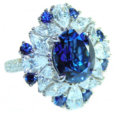 Classic design Genuine 12.5 carat Sapphire .925 Sterling Silver handcrafted Ring size 7 1/4