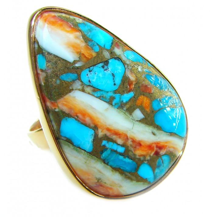 Huge Rare 39.5 carat Oyster Turquoise 18K Gold over .925 Sterling Silver handcrafted Large ring; s. 7 adjustable
