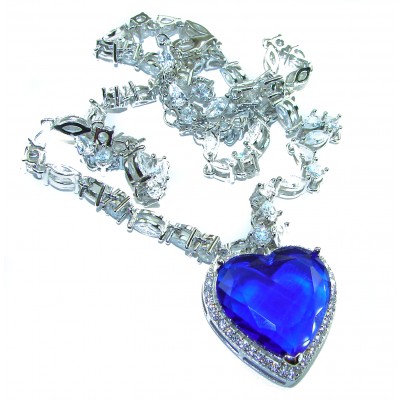 Titanic - Heart of The Ocean Necklace ~ 30.5 Ct Blue Sapphire Necklace In 925 Sterling Silver necklace