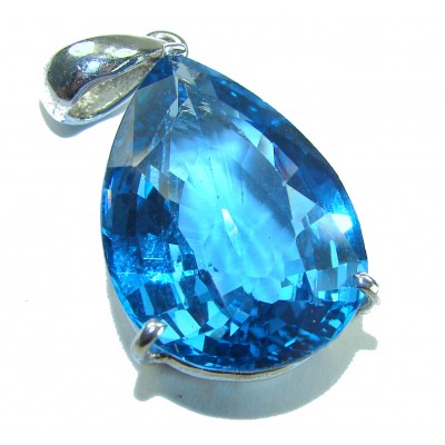Costa del Sol pear cut 19.8 carat Swiss Blue Topaz .925 Sterling Silver Handcrafted Pendant