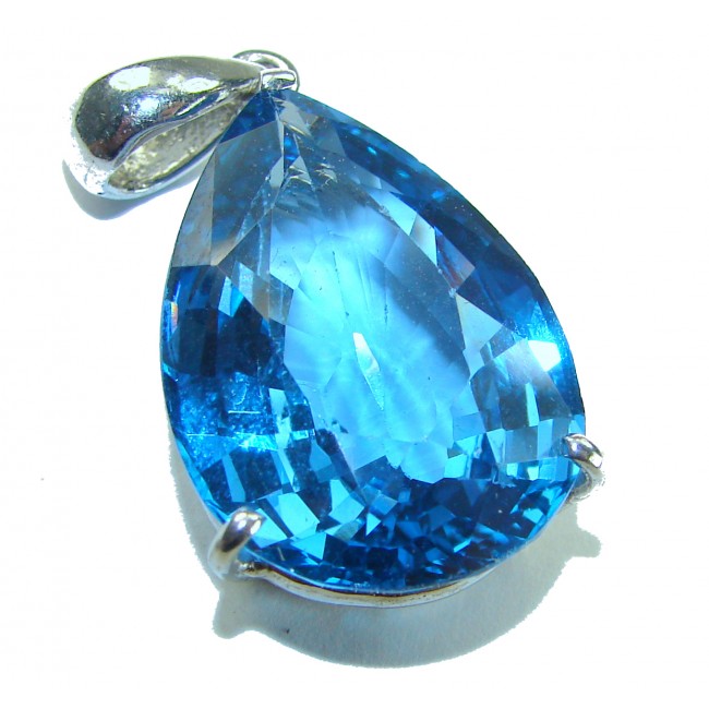 Costa del Sol pear cut 19.8 carat Swiss Blue Topaz .925 Sterling Silver Handcrafted Pendant