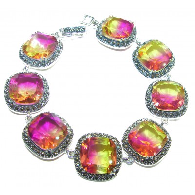 THE COLORS OF THE EARTH 125.5 carat Ametrine Marcasite .925 Sterling Silver handmade Bracelet