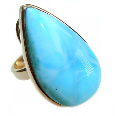 Blue Perfection AAA QUALITY Blue Larimar 18K Rose Gold over .925 Sterling Silver handmade Large ring size 7 adjustable