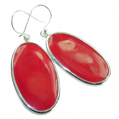 LARGE - Genuine Red Fossilized Coral .925 Sterling Silver handmade earrings