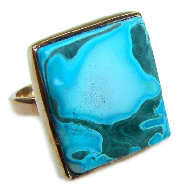 Authentic Parrot's Wing Chrysocolla 18K Gold over .925 Sterling Silver handcrafted ring size 8
