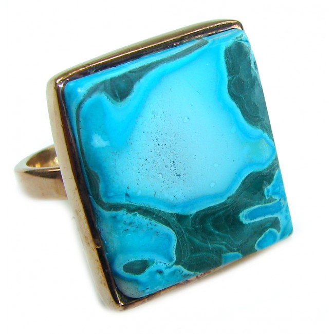 Authentic Parrot's Wing Chrysocolla 18K Gold over .925 Sterling Silver handcrafted ring size 8