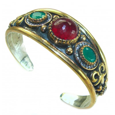 Victorian Style 22.5 carat Ruby Emerald & White Topaz .925 Sterling Silver Bracelet / Cuff