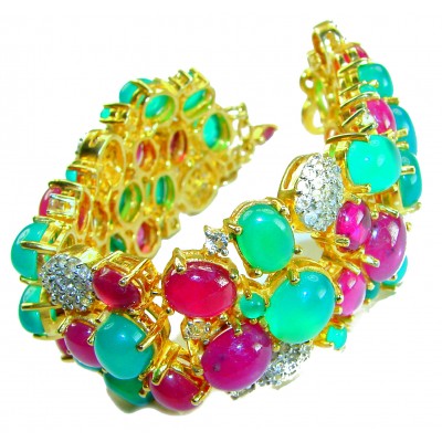 175.5 carat An exuberantly Large Renaissance Style Ruby Emerald 18K Gold over .925 Sterling Silver handcrafted Bracelet