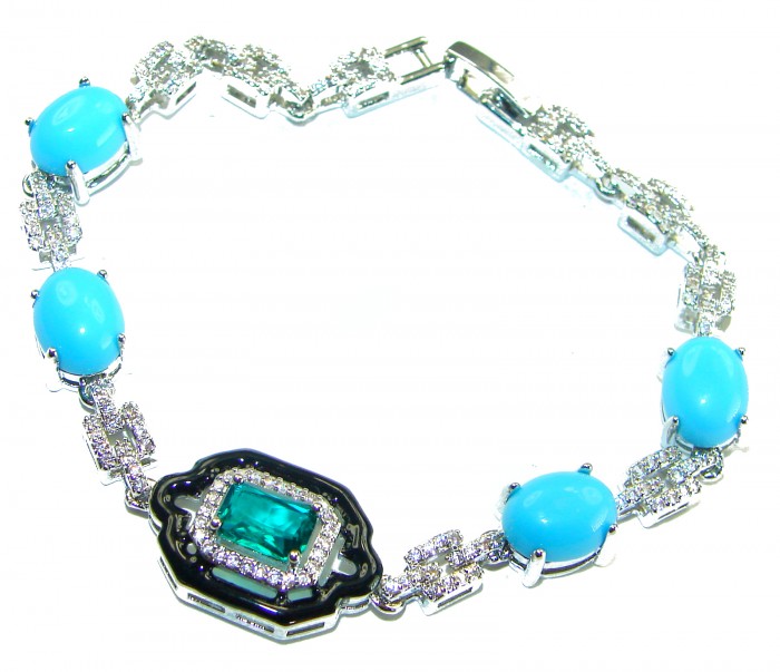 Art Deco - authentic 6.2 carat Chrome Diopside Turquoise .925 Sterling Silver handcrafted Bracelet