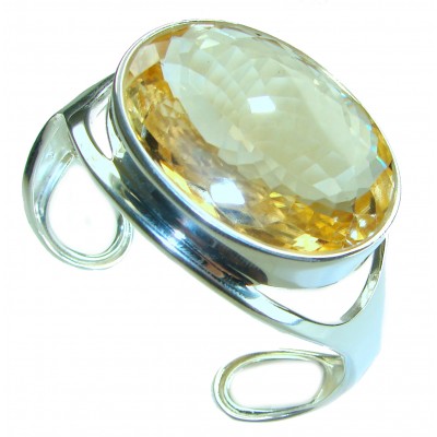 Simplicity 87.5 carat Genuine Lemon Quartz handcrafted .925 Sterling Silver Bracelet / Cuff