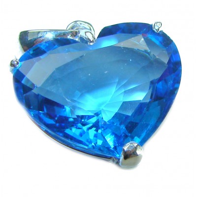Blue Angel's Heart Luxurious 15.4 carat Swiss Blue Topaz .925 Sterling Silver handcrafted pendant