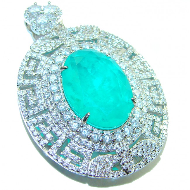 Luxurious 18.5 carat Emerald White Sapphire .925 Sterling Silver handcrafted pendant