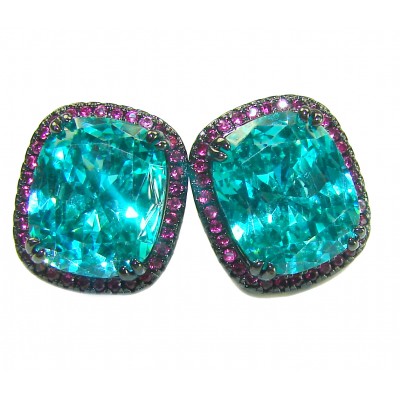 Authentic 10.2 carat Aquamarine Ruby Black rhodium over .925 Sterling Silver handmade earrings