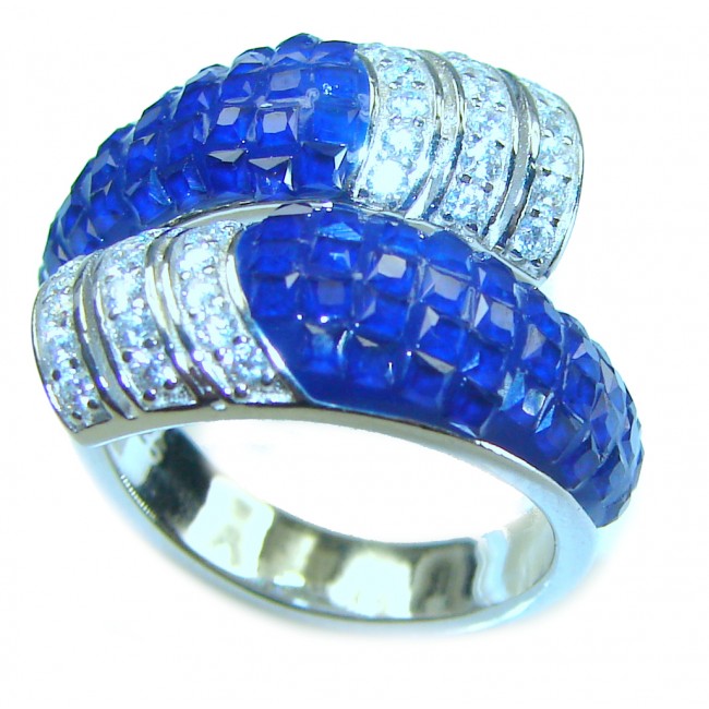 Art Deco Genuine 10.5 carat Sapphire .925 Sterling Silver handcrafted Ring size 6 1/2