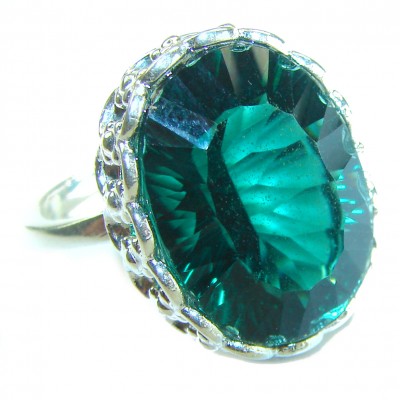 Exotic Beauty oval cut 17.5 carat Helenite .925 Sterling Silver handmade Ring s. 8 adjustable
