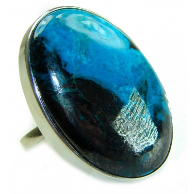 Great quality Parrot's Wings Chrysocolla .925 Sterling Silver handcrafted Ring size 7 adjustable