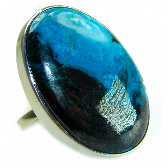 Great quality Parrot's Wings Chrysocolla .925 Sterling Silver handcrafted Ring size 7 adjustable