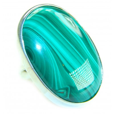 32.2 CARAT genuine Malachite .925 Sterling Silver handcrafted ring size 8 adjustable