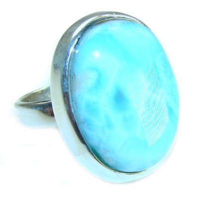 Blue Perfection AAAA QUALITY Blue Larimar .925 Sterling Silver handmade Large ring size 8 adjustable