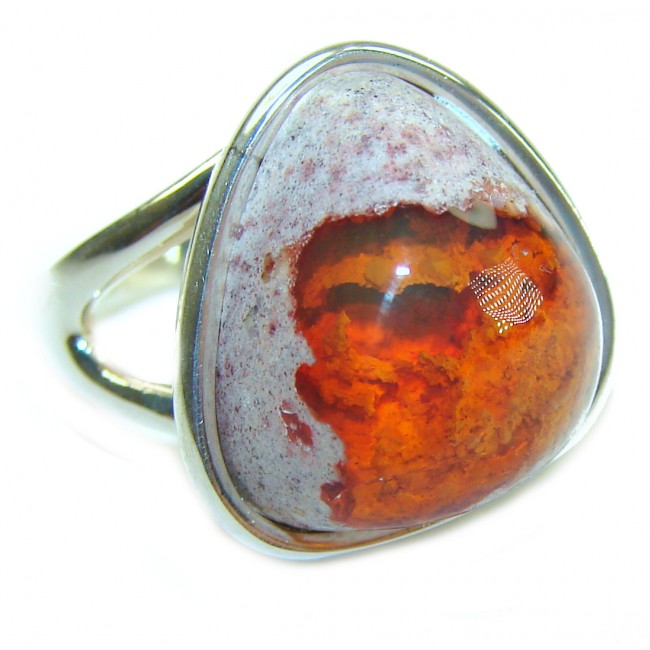 Inner Fire best quality 10.4 carat Mexican Opal .925 Sterling Silver handmade ring 7
