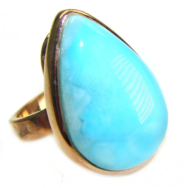 Blue Perfection AAAA QUALITY Blue Larimar 18K Gold over .925 Sterling Silver handmade Large ring size 8 adjustable