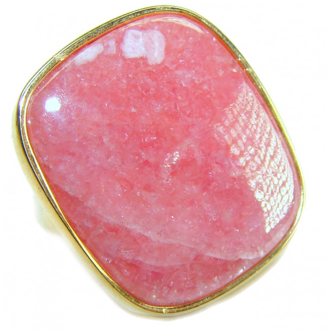 Strawberry Fields - 28.8 CARAT Argentinian Rhodochrosite 18K Gold over .925 Sterling Silver handmade ring size 6 1/2