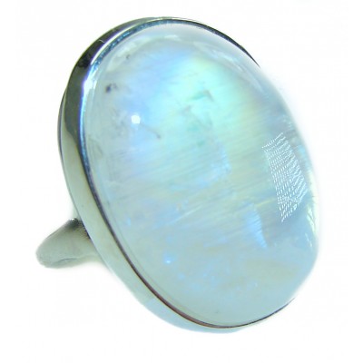 Rainbow Moonstone .925 Sterling Silver handmade ring s. 7 1/2