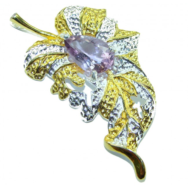 Precous Leaf Genuine Amethst 18K Gold over .925 Sterling Silver handcrafted Statement pendant