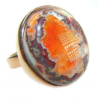 Lava best quality 19.4 carat Mexican Opal 18K Rose Gold over .925 Sterling Silver handmade ring 7 adjustable