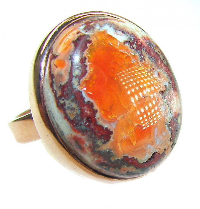 Lava best quality 19.4 carat Mexican Opal 18K Rose Gold over .925 Sterling Silver handmade ring 7 adjustable