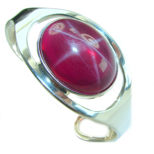 Bellezza Genuine 35.5 CARAT Star Ruby .925 Sterling Silver HUGE Bracelet / Cuff
