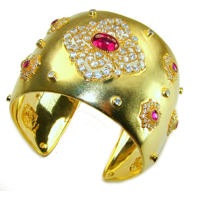 Spectacular authentic 8.4 carat White Topaz 14K Gold over .925 Sterling Silver handmade cuff Bracelet