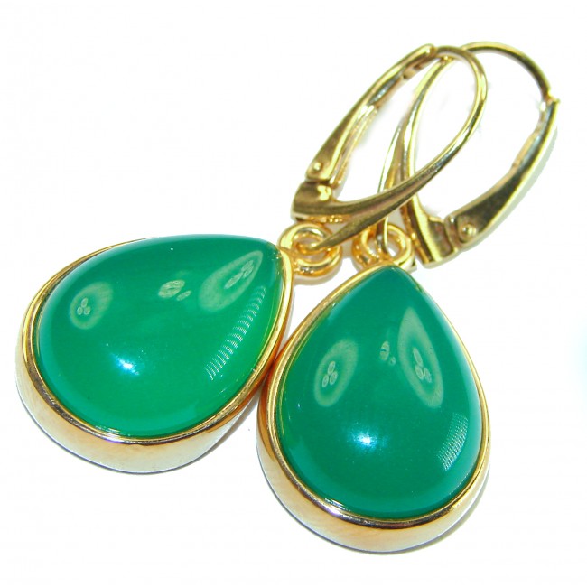 Unique genuine Jade 18K Gold over over .925 Sterling Silver handcrafted earrings