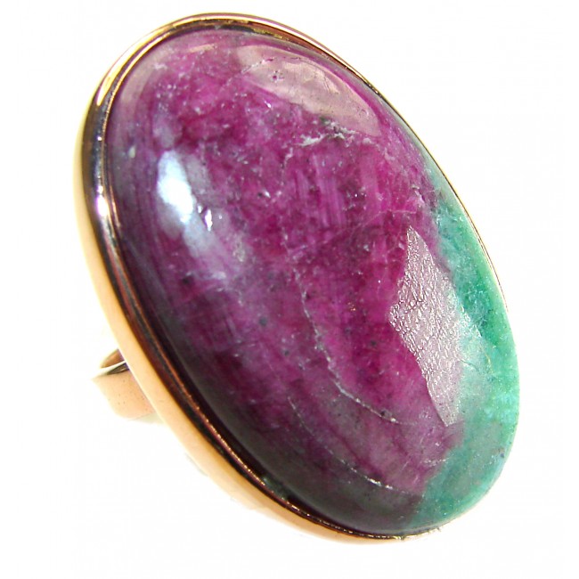 Authentic Ruby in Zoisite 18k Rose Gold over .925 Sterling Silver handmade Cocktail Ring s. 8 adjustable