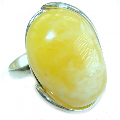 Authentic Golden Butterscotch Baltic Amber .925 Sterling Silver entirely handcrafted ring; s. 7 adjustable