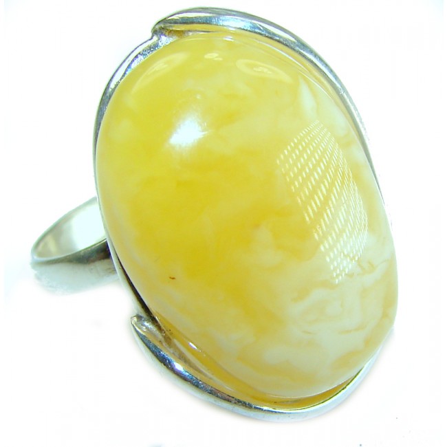 Authentic Golden Butterscotch Baltic Amber .925 Sterling Silver entirely handcrafted ring; s. 7 adjustable