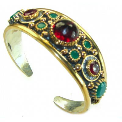 Victorian Style 22.5 carat Ruby Emerald & White Topaz .925 Sterling Silver Bracelet / Cuff