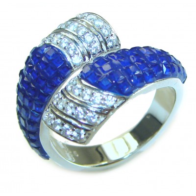 Art Deco Genuine 10.5 carat Sapphire .925 Sterling Silver handcrafted Ring size 7 1/4