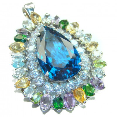 Pacifica - 44.5 carat London Blue Topaz .925 Sterling Silver handmade Pendant - Brooch