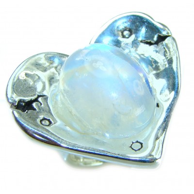 Large Rainbow Heart - Genuine 17.5 CARAT Moonstone .925 Sterling Silver Large Statement Ring size 8