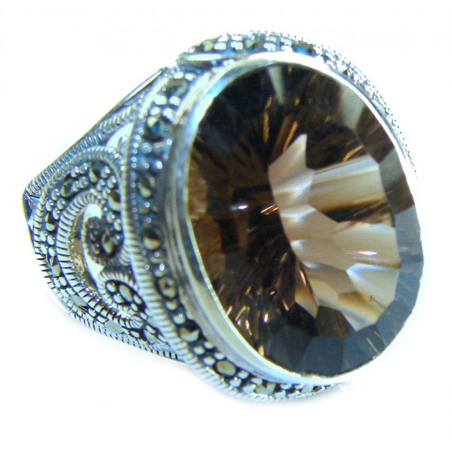 24.8 carat Authentic Smoky Topaz .925 Sterling Silver handcrafted Large ring size 7