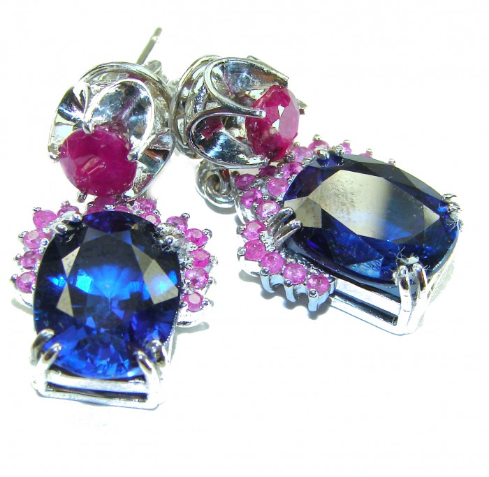 Deep Ocean 24.5 carat London Blue Topaz Ruby .925 Sterling Silver handmade earrings