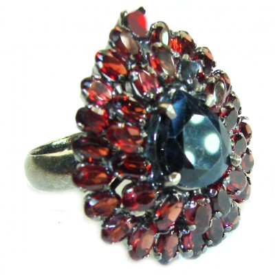 Blue Odyssey 22.5 carat authentic Sapphire black rhodium over .925 Silver handcrafted Cocktail Ring s. 8 1/2