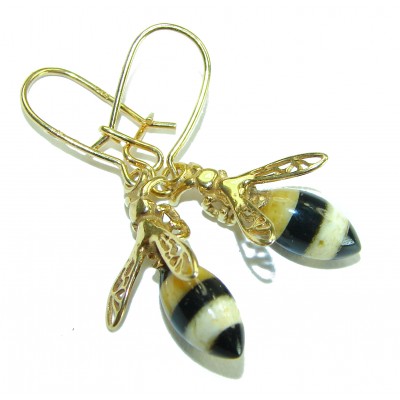 Very Special product - Wonderful Bees Baltic Amber 18K Gold over .925 Sterling Silver entirely handcrafted earrings