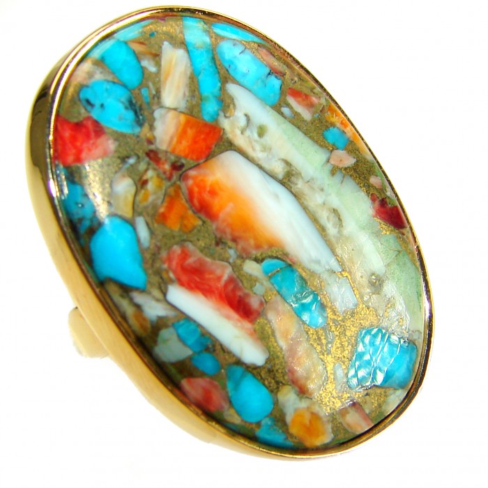 Rare 26.5 carat Oyster Turquoise 18K Gold over .925 Sterling Silver handcrafted Large ring; s. 8 adjustable