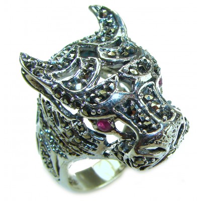 Cheetah authentic Ruby .925 Sterling Silver handmade Statement Ring s. 8 3/4