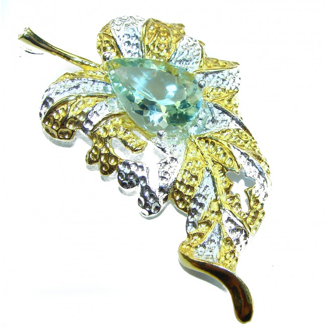 Precous Leaf Genuine Green Amethst 18K Gold over .925 Sterling Silver handcrafted Statement pendant