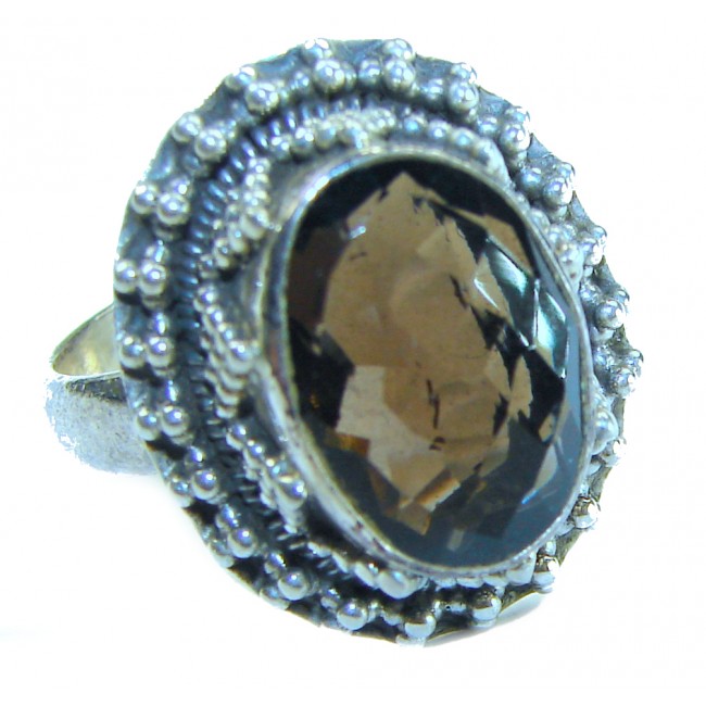 Rare - 5.5 carat Champagne Smoky Topaz .925 Sterling Silver Ring size 8